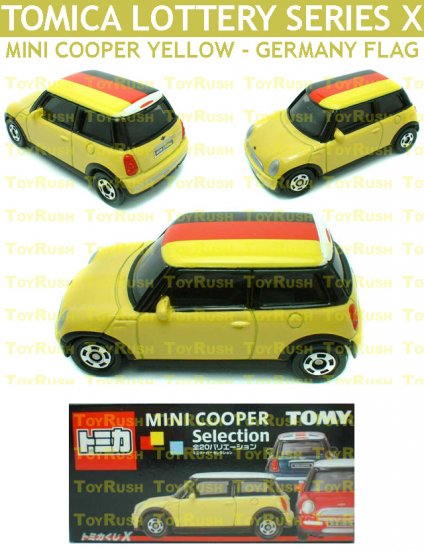 Tomy Tomica Lottery Series X : #L10-06 Mini Cooper Yellow With Germany Flag Top