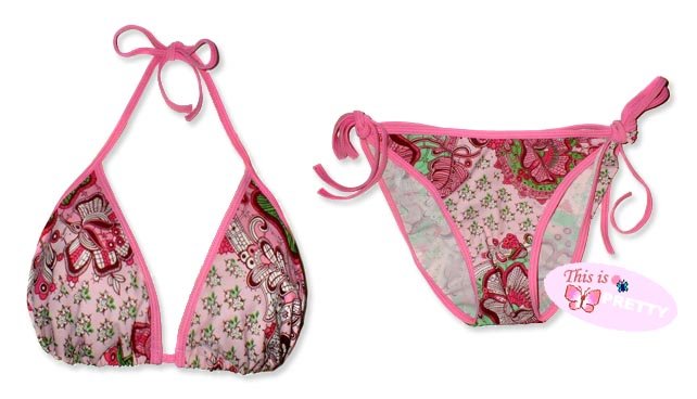 New Pink Green Paisley String Bikini Top & Matching Tie Sides Bottom