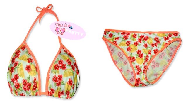 New Orange Daisy Lemons String Bikini Top & Matching Bottom