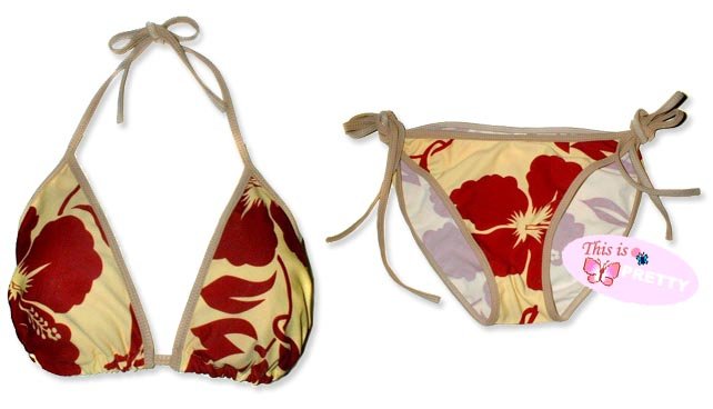 New Mocha Brown Tropical String Bikini Top & Matching Tie Sides Bottom