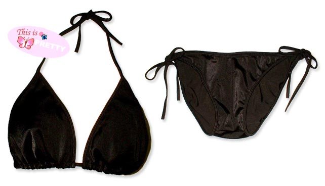 New Sexy Black String Bikini Top & Matching Tie Sides Bottom