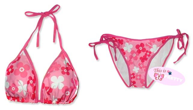 New Pink White Daisy Flower String Bikini Top & Matching Tie Sides Bottom
