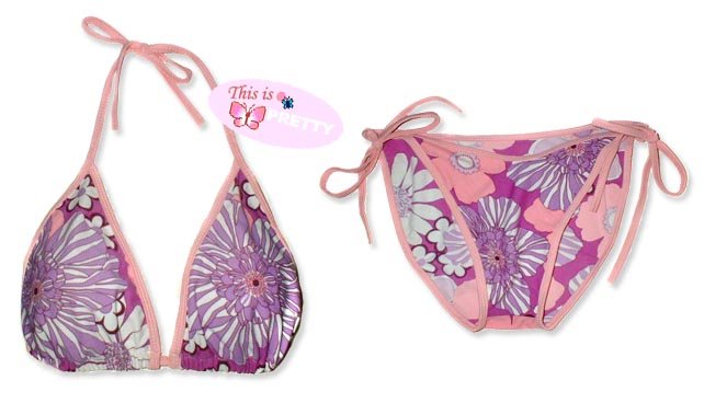 New Pink Purple Tropical String Bikini Top & Matching Tie Sides Bottom