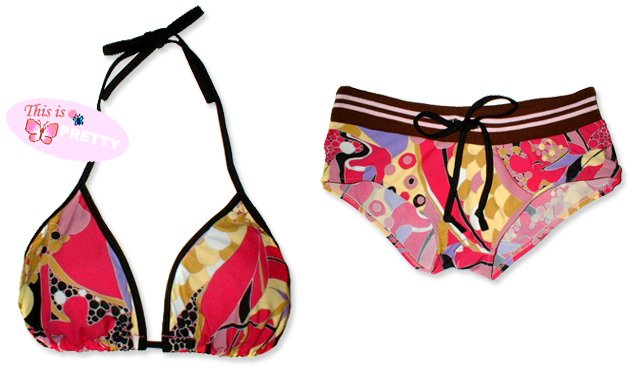 New Sporty Black Red Graphics String Bikini Top & Matching Ribbon Boyshort