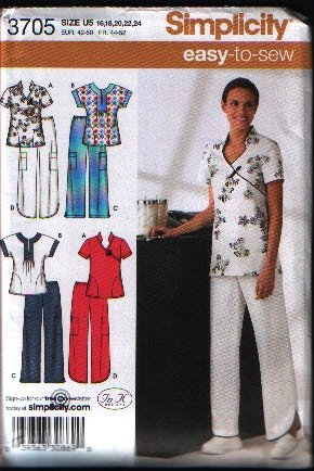 Simplicity 3705 Misses Scrub Top and Pants Size 16 18 20 22 24 Uncut