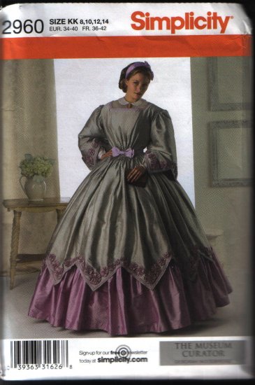 Simplicity 2960 Sewing Pattern Civil War Renaissance Costume Dress Pattern Sz 8 10 12 14