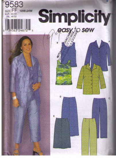 Simplicity 9583 Sewing Pattern Women Plus Size Tops, Pants, Skirt easy to sew 18 20 22 24