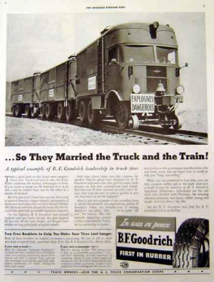 Goodrich 1942 WW II Ad - Married the Truck to the Train
