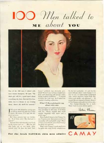 Camay Soap Ad 1931 - 100 Men Talked about You