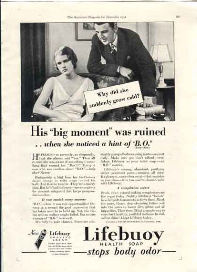 Lifebuoy Soap Ad 1931 - Ruined by Hint of BO
