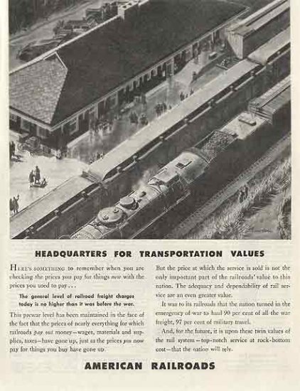 American Railroads 1946 Ad - Headquarters for Transportation