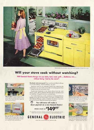 GENERAL ELECTRIC STOVES 1959 Ad - Cook without Watching