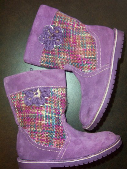 Girl Sz. 10 PURPLE BOOTS LEATHER & WOVEN FABRIC - FREE SHIPPING