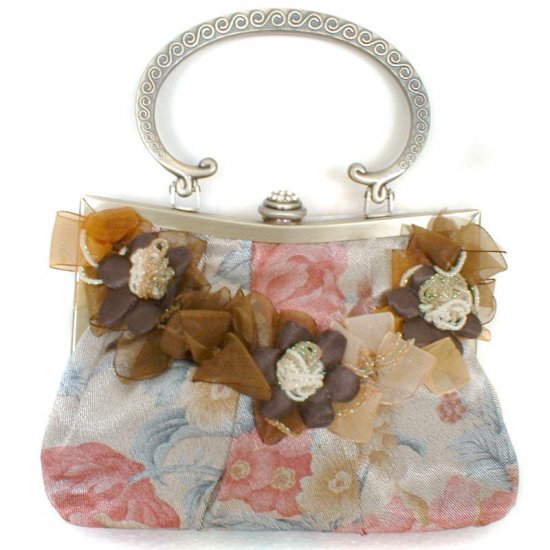 Silk Floral Evening Bag with Ribbon Detail