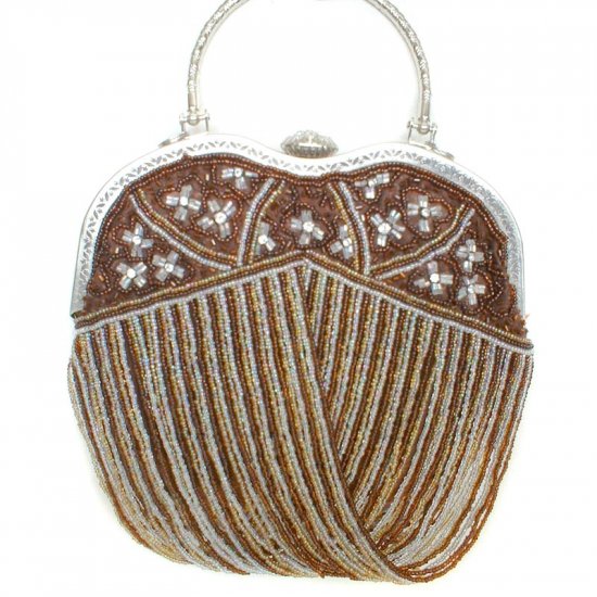 Brown Beaded Heart Shaped Evening Bag