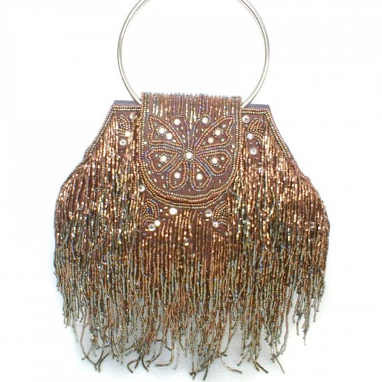 Brown Beaded Butterfly Evening Bag