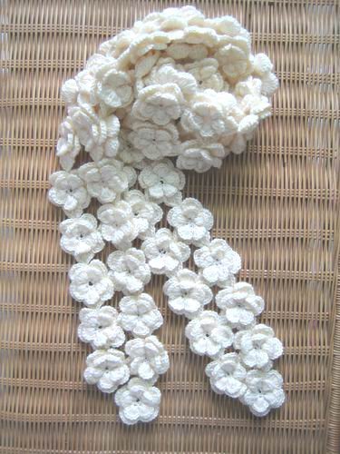 Beautiful Hand-crochetted white peachblossom flowers scarf