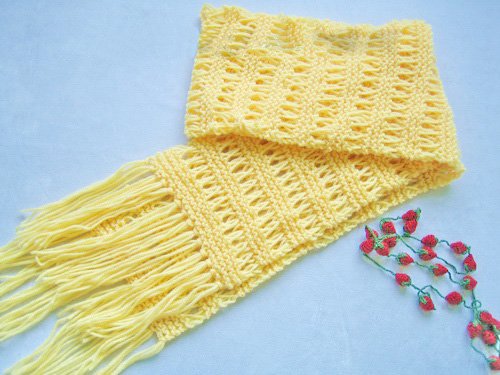 Hand-knitted beautiful yellow long scarf
