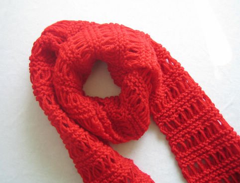 Hand-knitted beautiful red long scarf