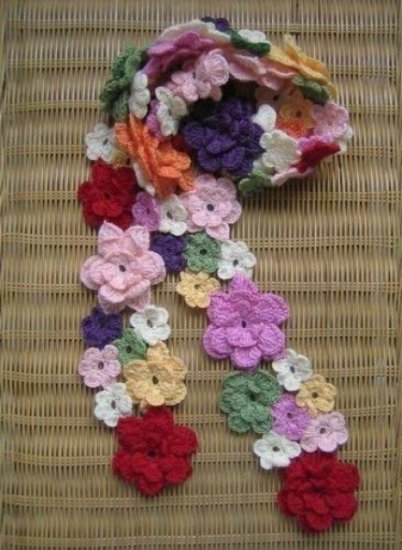 Beautiful Hand-crochetted multi-colour blossom flowers scarf