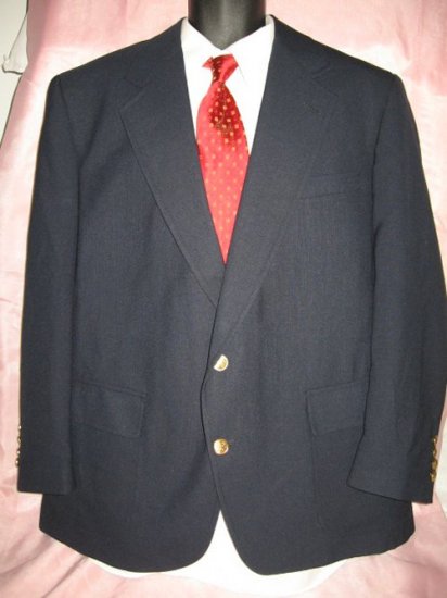 Preppy Navy Blue BLAZER SportCoat CREST buttons 42