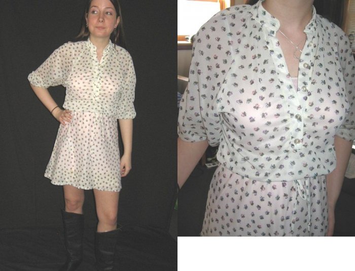 Vtg MiNi SUN DRESS Mod Hippie SHEER Lil floral print XS