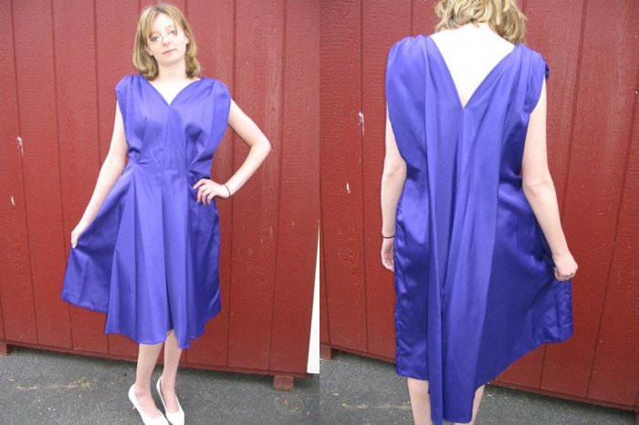 FAB vintage 60s REGAL PURPLE SaTiN COCKTAIL dress M/L
