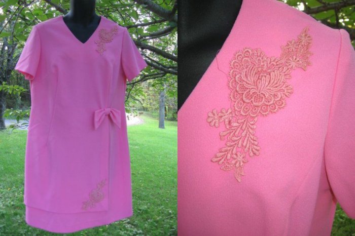 Vintage 60s PINK Dress Mod Space Age Hippie L XL