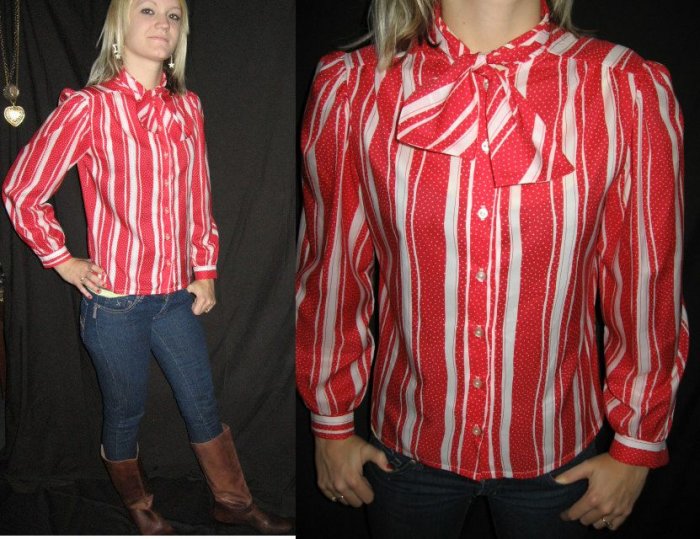 VtG STRIPE blouse Ascot BOW tie POLKA DOT emo punk XS S