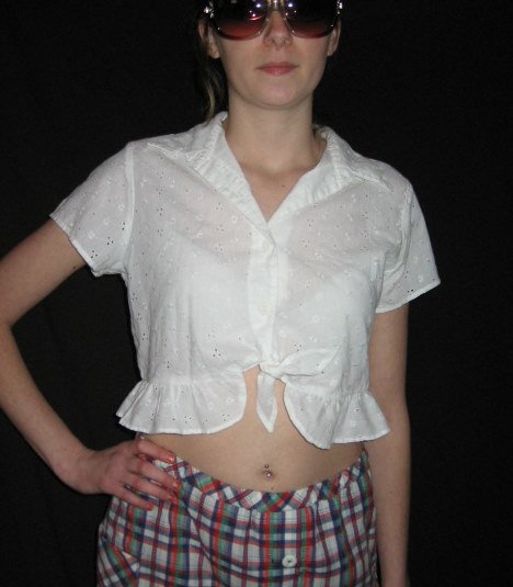 vintage 80s BONJOUR EYELET Cropped Blouse boho top S M