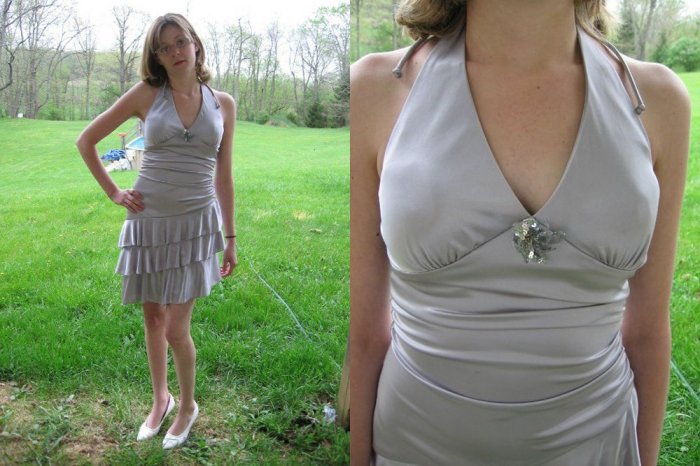 TRASHY GLAM 80s TieReD MINI dress party SILVER HALTER S