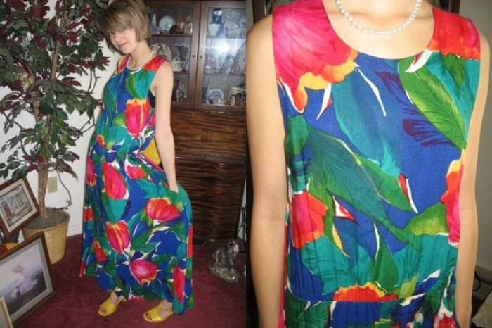 Vintage LONG TULIP SUN DReSS flary Bright Bold XS/S