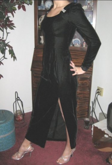 vintage BLACK VELVET Party Dress Rhinestones SKINNY XS