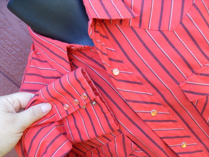 ~ Vtg WRANGLER Western pearl Snap STRIPE shirt Cowboy M