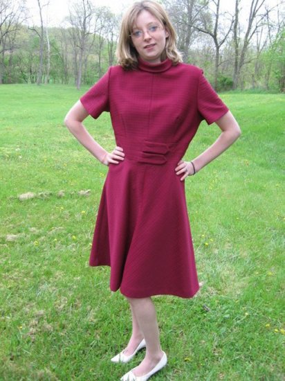 Vintage WINE Dress Mod Space Age Hippie 60s M/L