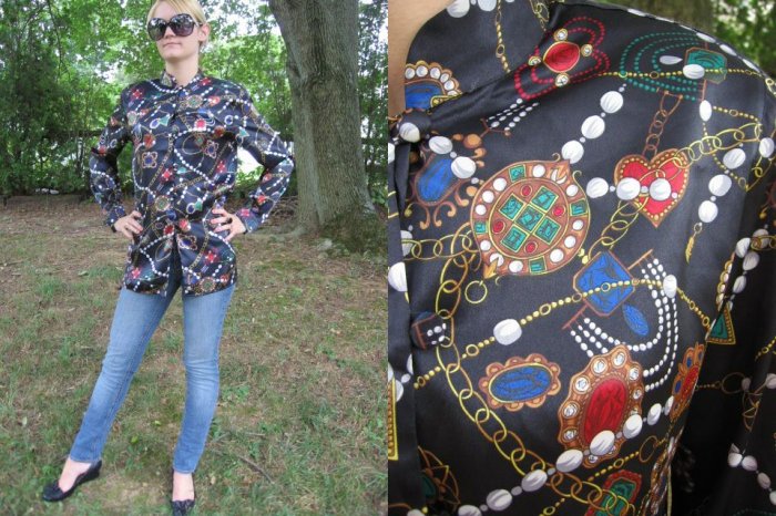 Vintage LIQUID SILK blouse TUNIC TOP Pearl Design XS S