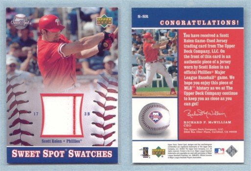 2002 UD Sweet Spot Swatches # S-SR SCOTT ROLEN 2-color GU Jersey