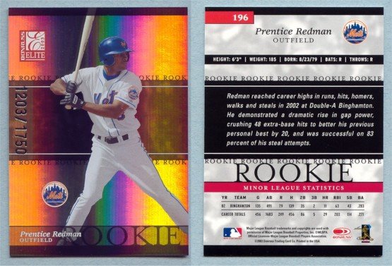 2003 Donruss Elite # 196 PRENTICE REDMAN RC #d 1203 of 1750 Mets Rookie
