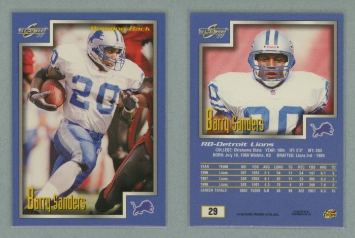 1999 Score # 29 BARRY SANDERS -- MINT