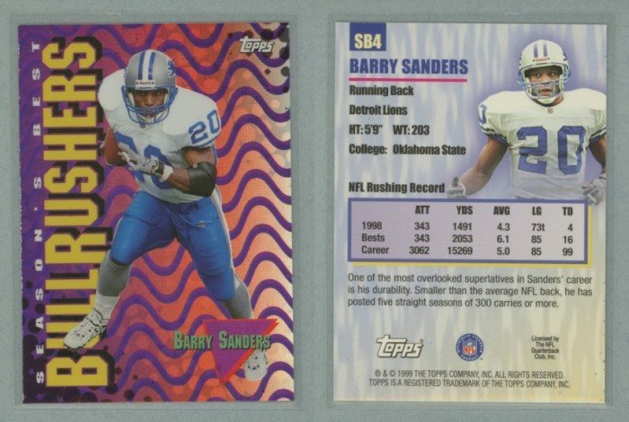 1999 Topps Season's Best # SB4 BARRY SANDERS