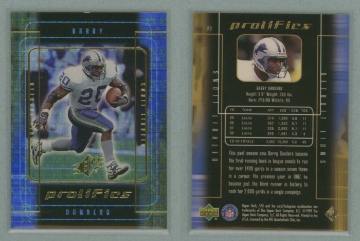 1999 SPx Prolifics # P2 BARRY SANDERS