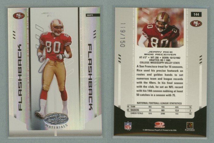 2004 Leaf Certified Materials Mirror White # 144 JERRY RICE #d 119 of 150 -- MINT
