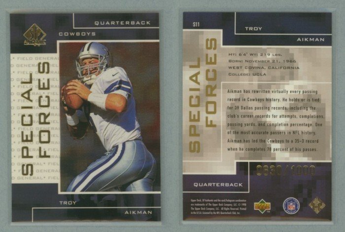 1998 SP Authentic Special Forces # S11 TROY AIKMAN #d 0630 of 1000 -- MINT