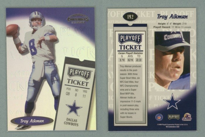 1999 Playoff Contenders SSD # 192 TROY AIKMAN Playoff Ticket -- MINT