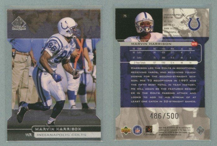 1998 SP Authentic Die Cuts # 75 MARVIN HARRISON #d 486 of 500 -- MINT