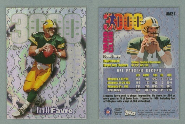 1999 Topps All Matrix # AM21 BRETT FAVRE 3000 Yard Club -- MINT