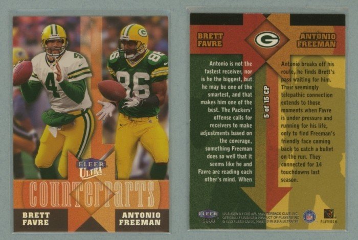 1999 Ultra Counterparts # 5 BRETT FAVRE and ANTONIO FREEMAN -- MINT