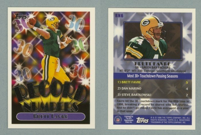 1999 Topps Record Numbers Silver # RN6 BRETT FAVRE -- MINT