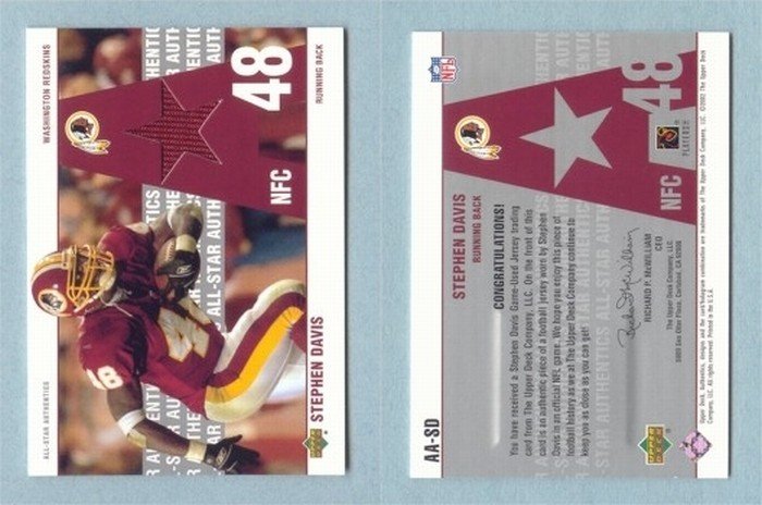 2002 Upper Deck # AA-SD STEPHEN DAVIS GU Jersey Redskins, Panthers
