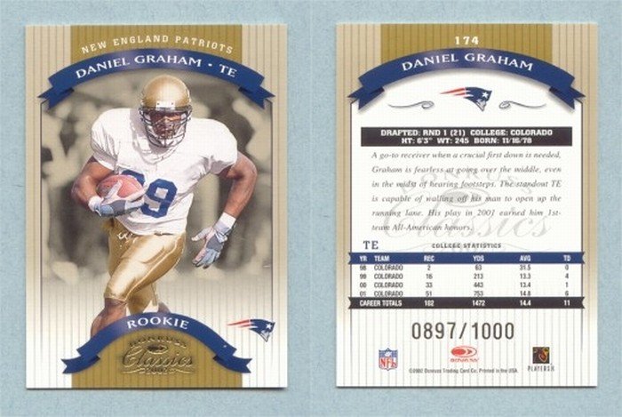 2002 Donruss Classics # 174 DANIEL GRAHAM RC #d 0897 of 1000 Patriots -- MINT